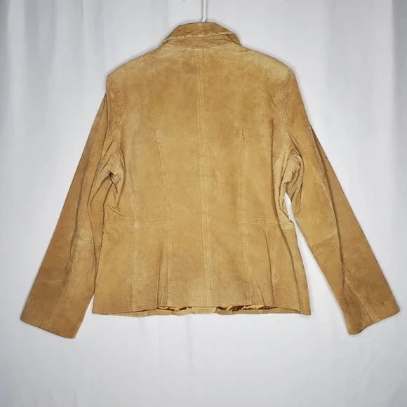 Jones NY Suede Blazer Jacket Womens XL Tan Leather Button Up Classic - Picture 2 of 11